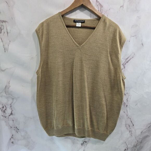 Porto Cruz Sweater Vest Mens XL Brown Tan Gold Beige Wool Blend Vintage V Neck - Picture 1 of 9